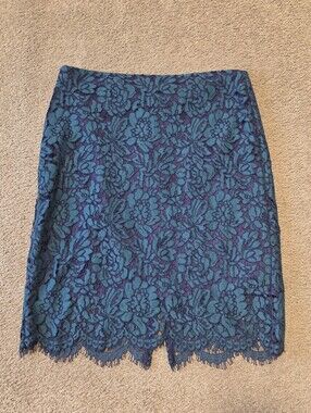 Banana Republic Navy And Dark Teal Floral Lace Skirt